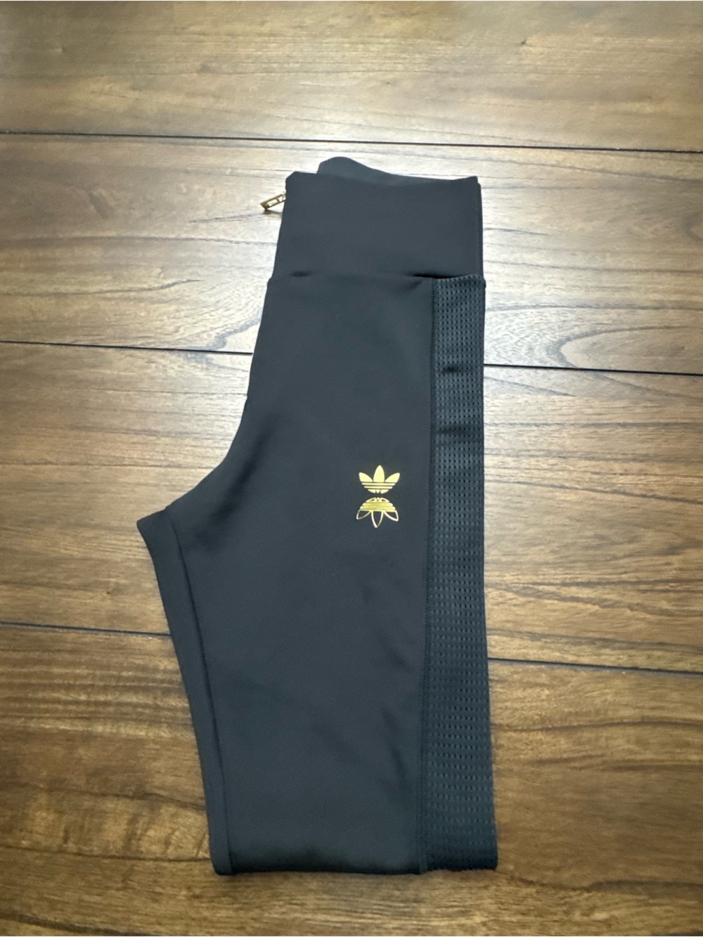 adidas Black Leggings with Gold Trefoil Detail